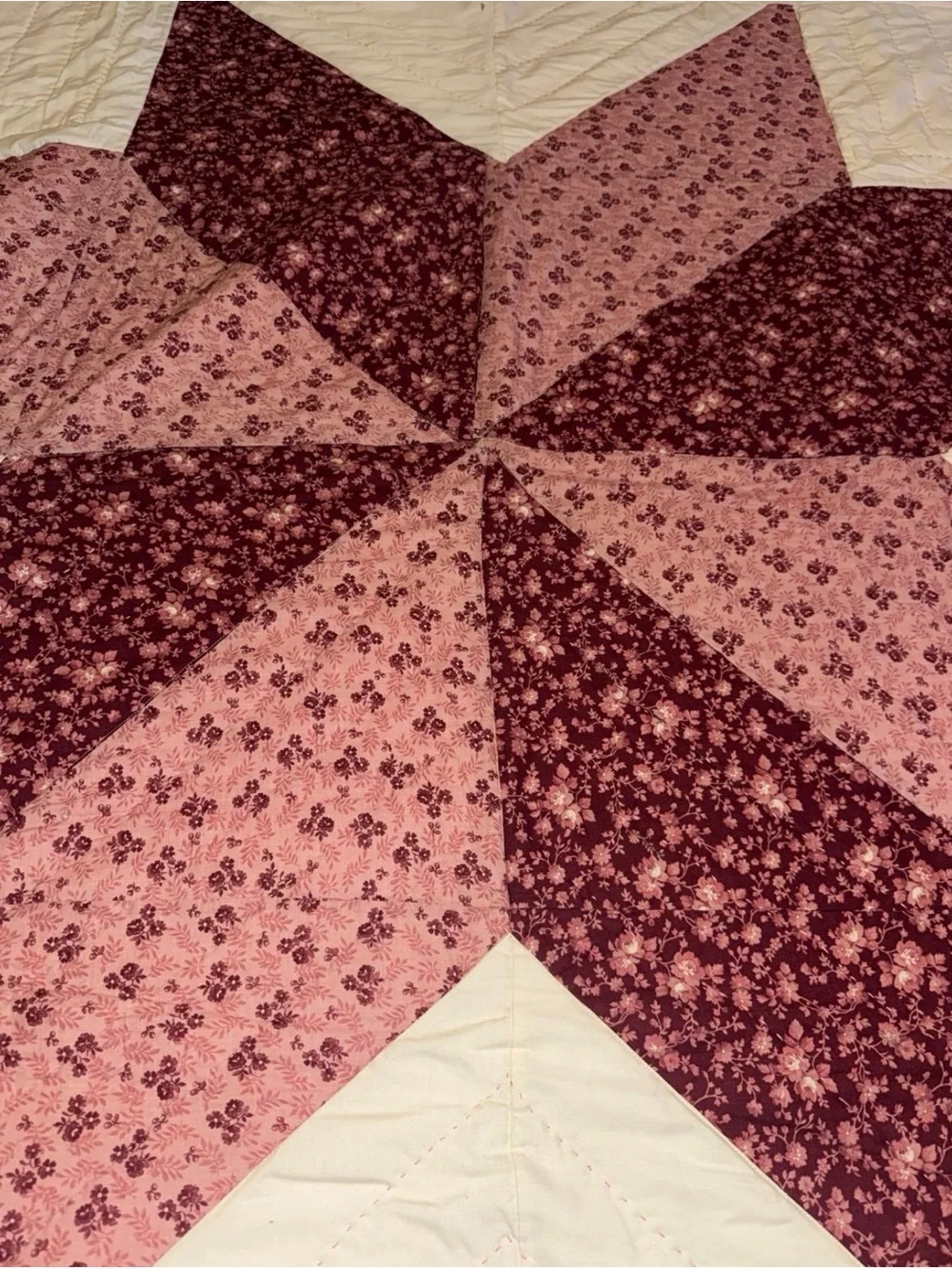 Handmade Star Patchwork Quilt in Pink and Deep Rose